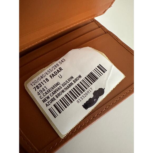 Gucci GG Leather/Canvas Compact Bifold Card Wallet Azure/Brown Italy 783118 NIB - Picture 15 of 15